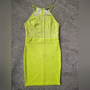 XOXO Lemon Green Lace Bodice Mini Bandage Dress
